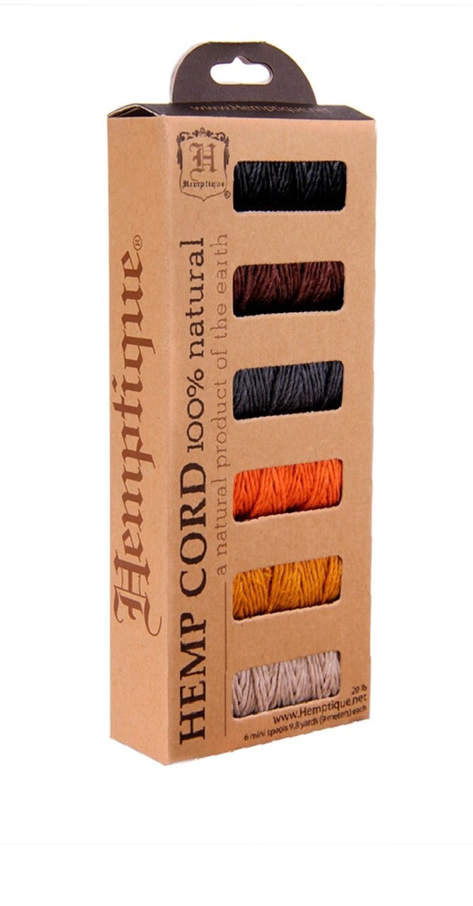 Hemptique 1mm #20 Hemp Cord 6-Pack Mini Spools Jewelry Bracelet Making Paper Crafting Scrapbooking Bookbinding Mixed Media Crocheting Macrame Seasonal Holiday Gift Wrapping